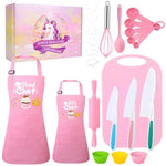 Kids Cooking Set Real, Kids Cooking And Baking Set Kid Chef Role Play Costume Kitchen Tools With Mommy And Me Aprons Plastic Knives Cutting Board Baking Kit For Girl
