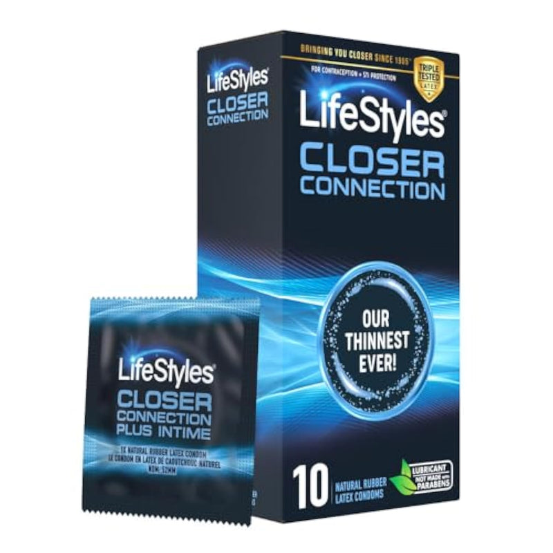 LifeStyles Closer Connection Natural Rubber and Lubricated Thin Latex Condoms, 10 Count, Triple Tested (Pack of 1)
