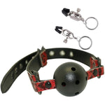 Breathable Ball Gag With Stainless Steel Nipple Clamp For Adult Oral Fetish Restraints Sex Toys Bdsm Open Mouth Bite Gags Play