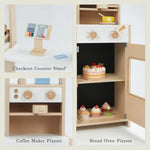 24 Pcs Pretend Play Coffee Shop, Kids Grocery Store Set, Wooden Drive-Thru Window, Coffee Maker, Oven, Cash Register, Bakery Toys Food Accessories Gift For Boys Girls 3+ Years Old