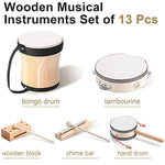 Toddler Musical Instruments Set 13 Pcs Montessori Wooden Percussion Instruments With Drum Preschool Educational Baby Early Learning Music Toys Set For Little Boys Girls Kids Children Gifts
