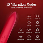 Mini Bullet Vibrator for Women, 10 Vibration Modes, 100% Waterproof & Whisper-Quiet Pocket Vibrator, USB Rechargeable Clitoral Stimulator for Self-Care & Intimate Wellness (Cherry Red)