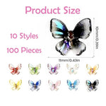 100 Pcs Mini Resin Butterfly Charms, 10 Styles for Dollhouse, Nail Art & DIY Crafts