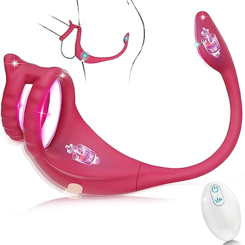 Vibrating Penis Ring Taint Stimulator With Mini Bullet, Remote Control Wearable Vibrator Anal Plugs Couples Sex Toys, Small Anal Trainer Silicone Butt Plug With Cock Rings, Anal Beads Sex Toy (Red)
