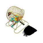 Deluxe Bingo Game Set with Antique Gold Metal Rotary Cage and Storage Bag