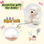 14" White Teddy Bear Plush Toy, Cute Bear Stuffed Animal With Pink Bow, Soft & Huggable Plush, Birthday Valentine’S Day, Perfect For Kids Girlfriends Babies Friends