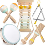 Baby Musical Instruments - Neutral Colors Musical Toys For Toddlers 1-3, Montessori Wooden Percussion Instruments Set With Modern Boho Xylophone Tambourine, Kids Preschool Educational Birthday Gifts