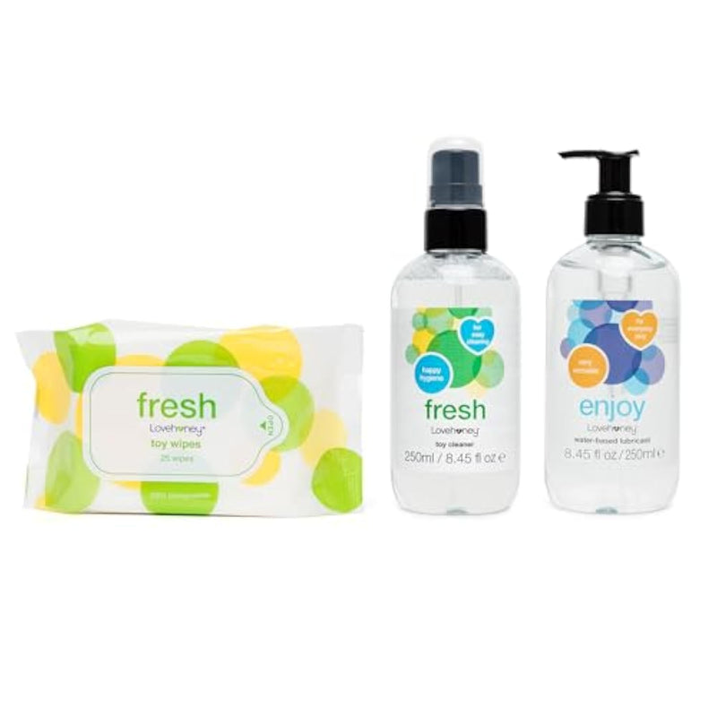 Sex Toy Cleaning Kit, 25 Wipes, Aloe Vera Scent, 8.5 Fl Oz Lube & Cleaner Spray - Intimate Care Bundle