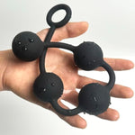 Butt Plug With Silicone Anal Bead Anal Sex Toys With Safe Pull Ring In Black (S)