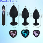 Anal Sex Trainer?3Pcs Jeweled Butt Plugs, 1 Bullet Vibrator Included?1 Enema?Silicone 5 Piece Adult Sex Toy Kit- Black?Adult Sex Toys & Games, Suitable For Men And Women And Couples Fun