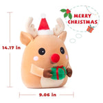 Large Reindeer Christmas Plush Pillow Stuffed Animal Toy,14" Big Size Cute Soft Toys Fat Kawaii Hugging Cuddle Plushie,Xmas Gift For Kids
