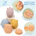 Baby Bath Toys For Kids Ages 1-3,16 Pack Toddlers Bath Toy For 2-4 Mold Free Stackable Boats & Spoons, Easy-Clean & Squeezable Silicone Bath Toys For Babies 6-12 Months Bathtub Water Pool Toys
