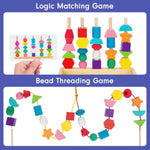Montessori Wooden Lacing Beads Toys For 3 4 Year Old Toddler Kids, Sequencing & Stacking Block Toy With Storage Box, Stem Preschool Learning Toys, Christmas Birthday Gifts For Boys Girls