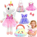 Ballerina Unicorn Toys For Girls Age 4-6, Unicorn Stuffed Animal Dolls Playset, 3 Set Ballet Princess Dress Up Doll With Rainbow Plush Bag, Unicorns Toy Gifts For Birthday Christmas Stocking Stuffers
