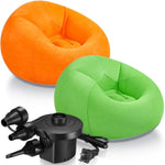 2 Pcs Inflatable Bean Bag Chairs With Electric Air Pump Outdoor Blow Up Chair Inflatable Lazy Sofa Folding Portable Loungers Couch For Living Room Bedroom(Orange, Green)