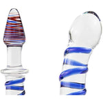 Glass Double Ended Dildo, Crystal Penis Cock Dong Anal Butt Plug Pleasure Wand With Blue Spiral For Men Women Stimulation