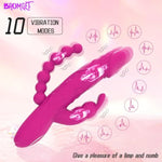 3 In 1 Realistic Dildo Bendable Rabbit Vibrator Anal Beads Women Adult Sex Toys10 Vibration Modes G-Spot, Clitoral, Anal Stimulation For Couples, Women