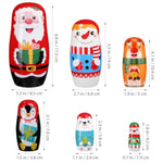 6Pcs Christmas Nesting Dolls Wooden Handmade Matryoshka Dolls For Children Cute Cartoon Russian Nesting For Snowman Santa Claus Theme Christmas