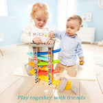 Wooden Car Ramp Race Track Toy For Toddlers 1-4 Years, Montessori Educational Learning Toy For 2 Year Old Boys Girls Gifts With 6 Mini Cars