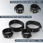 Bdsm Bondage Wrist Thigh Cuffs And Ankle Sex Restraints Set, Sex Toys For Women With Adjustable Leg Straps Handcuffs, Leather 3 In 1 Kit For Couple Beginner Sm Game Play (Black)