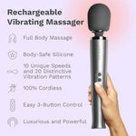 Wand Massager Rechargeable 10-Speed With 20 Vibration Patterns, Vibrator Wand - Grey