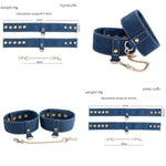 Bdsm Bondage Kit For Couples Denim Blue Bondage Restraints Set With Handcuffs, Ankle Cuffs, Collar, Blindfold, Paddle & Mouth Gag Adult Bondage Gear For Beginners & Advanced, Sex Toys For Couples