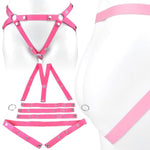 Male Anti-Off Chastity Cage Strap Penis Cage Accessories, Pu Auxiliary Elasticity Belt With Scrotum Cock Rings, Three Way Elastic Bondage Sm Sexy Underwear Belt Sex Toys For Gay Men (Pink)