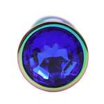 Iridescent Anal Plug Sex Toy For Men Women Couples - Metal Butt Plug With Jewel - P-Spot Massager - Double Penetration - Anal Trainer - Body-Safe Aluminum Alloy Small Size - Rainbow Gem