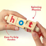 Wooden Reading Blocks Short Vowel Rods Spelling Games, Flash Cards Turning Rotating Letter Puzzle For Kids, Site Words Montessori Spinning Alphabet Learning Toy For Preschool Boys Girls