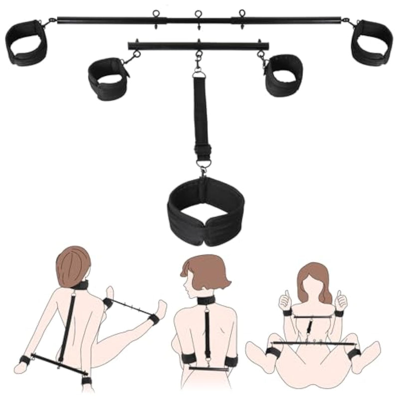Spreader Bar Bondage Sex Toys With Neck Collar Wrist Ankle Restraint Kits, Bdsm Bondage Set Adjustable Handcuffs Collar For Adult Couple