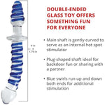 Twisted Love Glass Dildo And Butt Plug, Double Ended, Curved For G Spot And Prostate Stimulation, Textured Swirls, Plug Shaped End For Backdoor Play, Temperature Play, 9 Inches, Glass