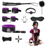 Sex Bondage Kits, Bdsm Restraint Toys 10 Pcs, Handcuffs, Ankle, Cuffs, Clamps, Ball Gag, Blindfold, Rope, Leather, Restraints Set, Sm Beginner Role Play Toy, Bdsm Kits (Purple-10Pcs)