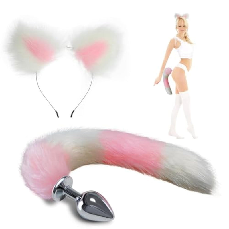 Fox Tail Anal Plug?Metal Buttplug?Anal Toys For Beginners And Veteran Players,Sex Toy Can Long Time Comfortable Wear.Furry Ear Headband For Adult Games And Cosplay. (Large)