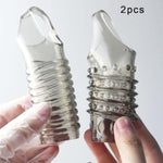 2Pcs Cock Rings For Men, Reusable Penis Sleeves Enlarger Rings, Delay Ejaculation Stronger Erection Enhancement Cock Sleeve,Transparent Black Couple Sex Toys-Pumps&Enlargers Silicone Penis Rings