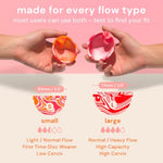 Menstrual Disc Reusable, 2-Pack Size S & L - Softer Than Menstrual Cups and Can Be Used Intimate Moments - Comfort-Fit Period Disc Set with 12 Hr Wear - 100% Medical Grade Silicone