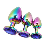 Iridescent Anal Plug Sex Toy For Men Women Couples - Metal Butt Plug With Jewel - P-Spot Massager - Double Penetration - Anal Trainer - Body-Safe Aluminum Alloy Small Size - Rainbow Gem