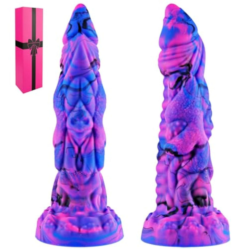 8 Inch Silicone Thick Monster Dragon Dildo With Strong Suction Cup, Realistic Alien Large Penis Dildo For Vaginal Anal Use, Textured Purple Blue Fantasy G-Spot Dildos Adult Sex Toy For Women Couples