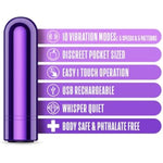 Sex Toys – Kool Vibes Mini Bullet Vibrator – 2.5 Inch Discreet Travel-Friendly Clitoral Stimulator – 10 Vibration Modes With Effortless One Button Control – Women, Couples – Grape