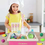 Kitchen Toy Sink Toys With Cutting Food,Electric Dishwasher Playing Toy With Running Water, Role Playing Game Pretend Food,44 Pcs Kitchen Accessories Set For 3 4 5 Years Old Girls Boys