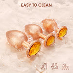 Anal Butt Plug Sex Toys - Jewelry Anal Toy Kit, Metal Plated Adult Anal Trainer For Anal Stimulator Prostate Massage, Anal Beads For Men Women And Beginners Pleasure| 3 Pcs, Gold