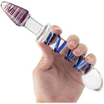Glass Double Ended Dildo, Crystal Penis Cock Dong Anal Butt Plug Pleasure Wand With Blue Spiral For Men Women Stimulation