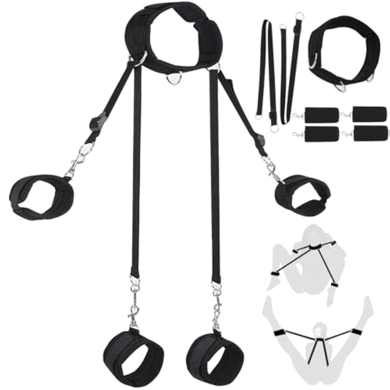 Bdsm Sex Toy Bondage Wrist And Thigh To Neck Restraint Set, Adjustable Sex Handcuffs And Ankle Cuffs, Suitable For Sm Beginners And Female Players