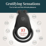 Vibrating C-Ring Toy With Bunny Ear Clitoral Stimulator - Vibrating C-Ring For Couples With 10 Modes - Adult Sex Toy For Men, Women, Water Resistant