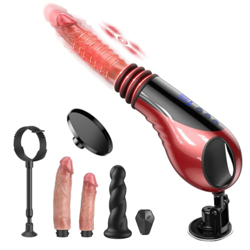 Sex Machine Thrusting Dildo Vibrator - 9 Thrusting 9 Vibrating And Heating Function, Remote Control Machines With Suction Cup And 6 Attachments, Adult Sex Toys For Women Or Couples Pleasure