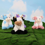 Cow Stuffed Animal Plush Toy, 8" Adorable Plush Cow Toy Soft Realistic Cow Plushie For Boys Girls Kids Teens, Purple And White