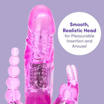 Jessica Triple Rabbit Vibrator - 4 Inch Vibrator For Women With Anal Beads - 7 Patterns & 3 Speeds - Adult Sex Toy - Waterproof - Pink