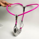 Male Stainless Steel With Cage Invisible Underwear Fetish Panties Adjustable Chastity Device Hollow Out With Defecation Hole Bdsm (Pink 90-120Cm)