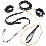 Sex Bondage Bdsm Kit With Anal Hook And Ball, 3-In-1 Adjustable Collar Binding Leather Binding Set Binding Set, Including Anal Hook, Traction Chain Handcuffs, Chain Binding Band Neutral Sm Sex Toys