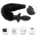 Vibrating Anal Foxtail Plug Remote Control Vibrator Butt Plug Anal Sex Toy For Men Women Couples Black