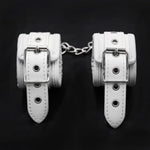 Padded Leather White Kit Adjustable Collar Handcuffs Ankle Cuffs Restraints Bdsm (Hand)